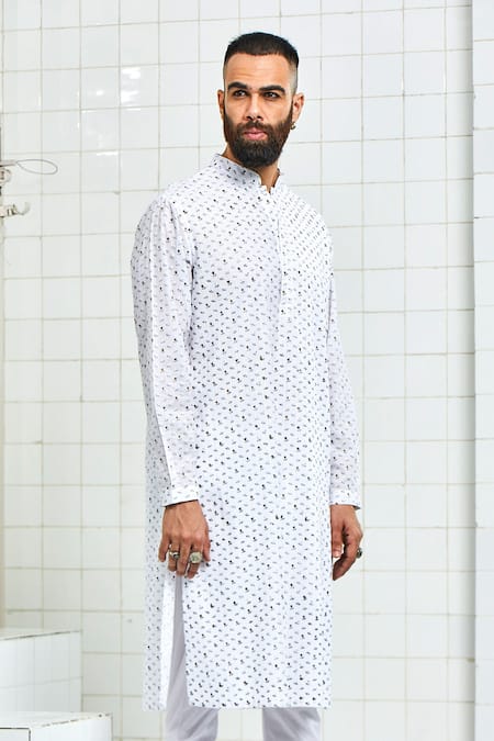 Rajesh Pratap Singh White Cotton Textured Kurta Set