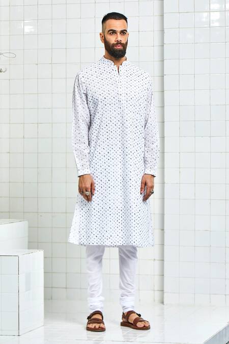 Buy_Rajesh Pratap Singh_White Cotton Textured Kurta Set _Online_at_Aza_Fashions