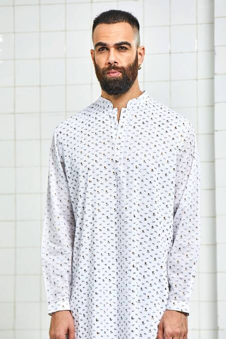 Shop_Rajesh Pratap Singh_White Cotton Textured Kurta Set _Online_at_Aza_Fashions