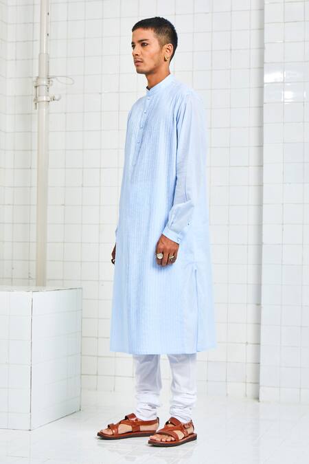 Buy_Rajesh Pratap Singh_Blue Cotton Pintuck Kurta Set _Online_at_Aza_Fashions