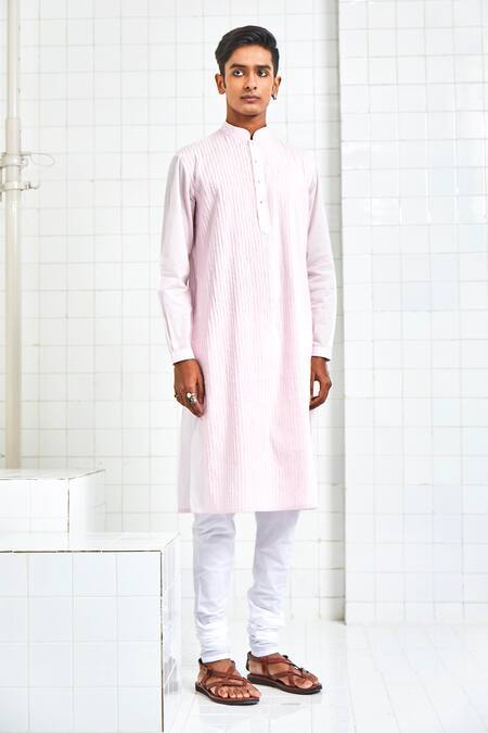 Rajesh Pratap Singh_Pink Cotton Pintuck Kurta Set _Online_at_Aza_Fashions