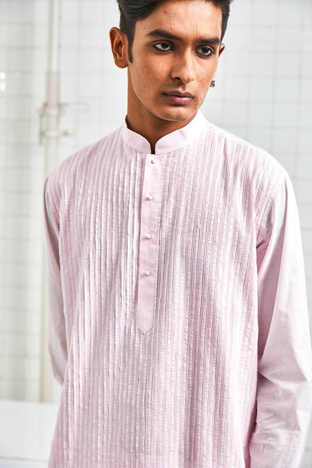 Shop_Rajesh Pratap Singh_Pink Cotton Pintuck Kurta Set _Online_at_Aza_Fashions