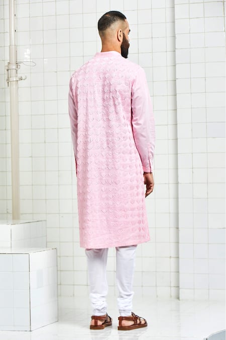 Shop Rajesh Pratap Singh Pink Cotton Textured Kurta Set at Aza Fashions Shop_Rajesh Pratap Singh_Pink Cotton Textured Kurta Set _at_Aza_Fashions
