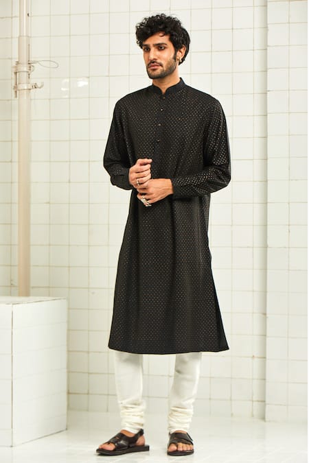 Rajesh Pratap Singh Black Viscose Textured Kurta Set Online at Aza Fashions Rajesh Pratap Singh_Black Viscose Textured Kurta Set _Online_at_Aza_Fashions