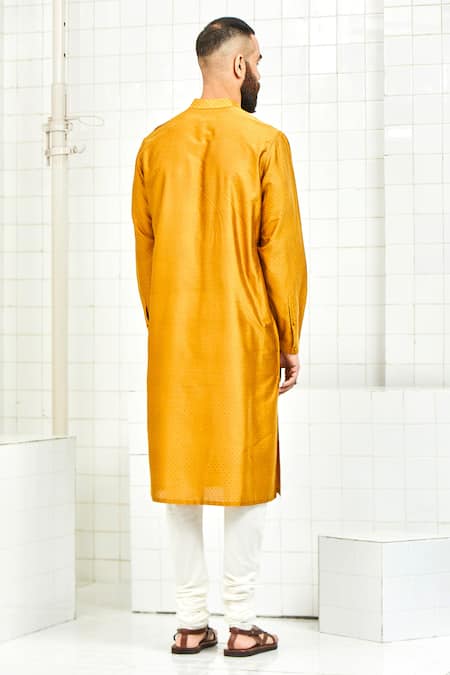 Shop Rajesh Pratap Singh Yellow Viscose Textured Kurta Set at Aza Fashions Shop_Rajesh Pratap Singh_Yellow Viscose Textured Kurta Set _at_Aza_Fashions