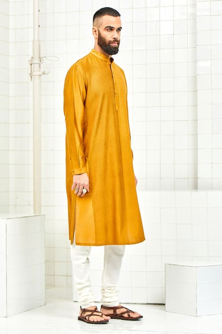 Rajesh Pratap Singh Yellow Viscose Textured Kurta Set Online at Aza Fashions Rajesh Pratap Singh_Yellow Viscose Textured Kurta Set _Online_at_Aza_Fashions