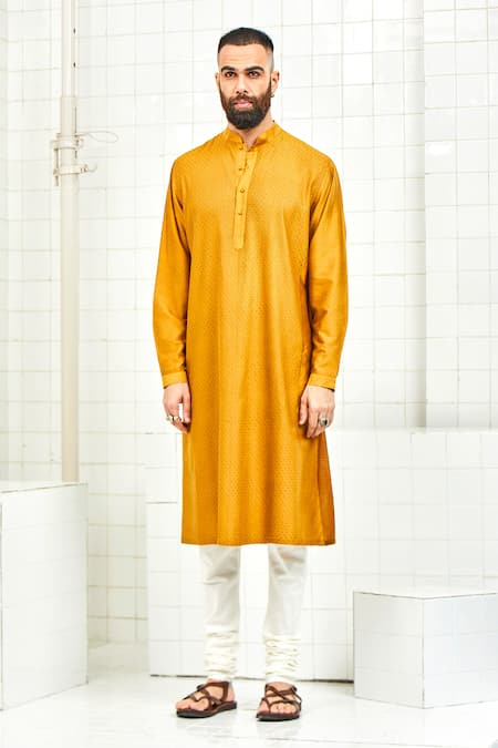 Buy Rajesh Pratap Singh Yellow Viscose Textured Kurta Set Online at Aza Fashions Buy_Rajesh Pratap Singh_Yellow Viscose Textured Kurta Set _Online_at_Aza_Fashions
