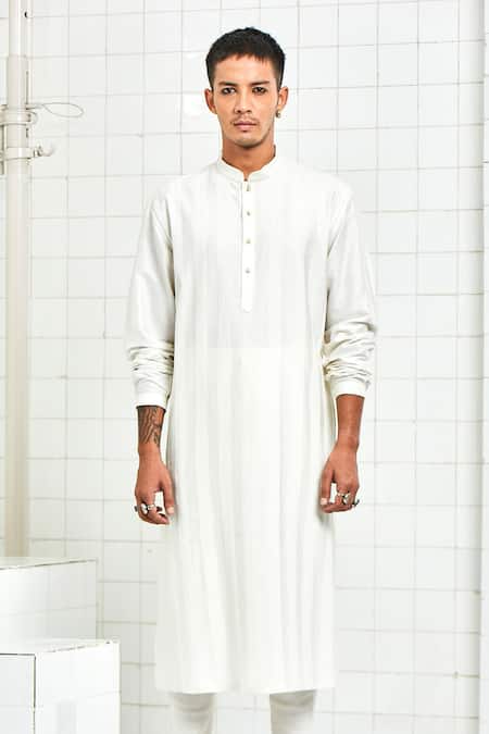 Shop Rajesh Pratap Singh White Viscose Pintuck Kurta Set Online at Aza Fashions Shop_Rajesh Pratap Singh_White Viscose Pintuck Kurta Set _Online_at_Aza_Fashions