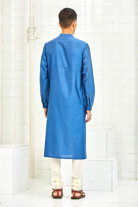 Shop Rajesh Pratap Singh Blue Viscose Pleated Kurta Set at Aza Fashions Shop_Rajesh Pratap Singh_Blue Viscose Pleated Kurta Set _at_Aza_Fashions