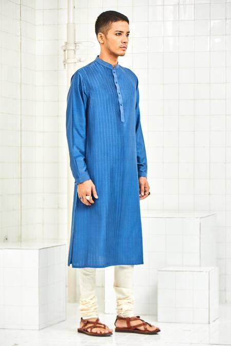 Rajesh Pratap Singh Blue Viscose Pleated Kurta Set Online at Aza Fashions Rajesh Pratap Singh_Blue Viscose Pleated Kurta Set _Online_at_Aza_Fashions