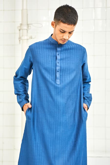 Shop Rajesh Pratap Singh Blue Viscose Pleated Kurta Set Online at Aza Fashions Shop_Rajesh Pratap Singh_Blue Viscose Pleated Kurta Set _Online_at_Aza_Fashions