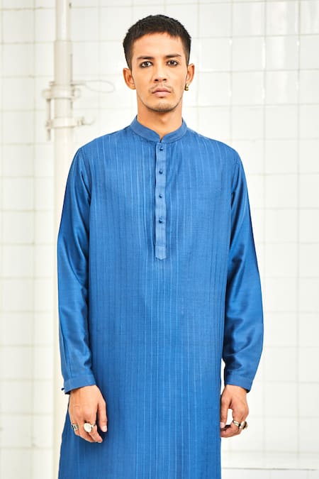 Rajesh Pratap Singh Blue Viscose Pleated Kurta Set at Aza Fashions Rajesh Pratap Singh_Blue Viscose Pleated Kurta Set _at_Aza_Fashions