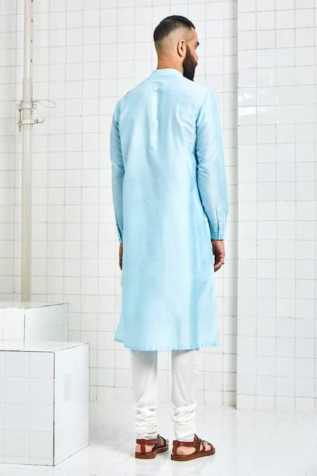 Shop Rajesh Pratap Singh Blue Viscose Embroidered Kurta Set at Aza Fashions Shop_Rajesh Pratap Singh_Blue Viscose Embroidered Kurta Set _at_Aza_Fashions