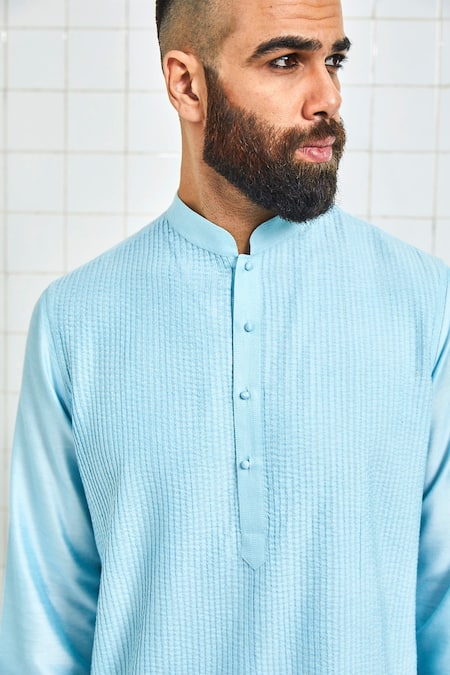 Shop Rajesh Pratap Singh Blue Viscose Embroidered Kurta Set Online at Aza Fashions Shop_Rajesh Pratap Singh_Blue Viscose Embroidered Kurta Set _Online_at_Aza_Fashions