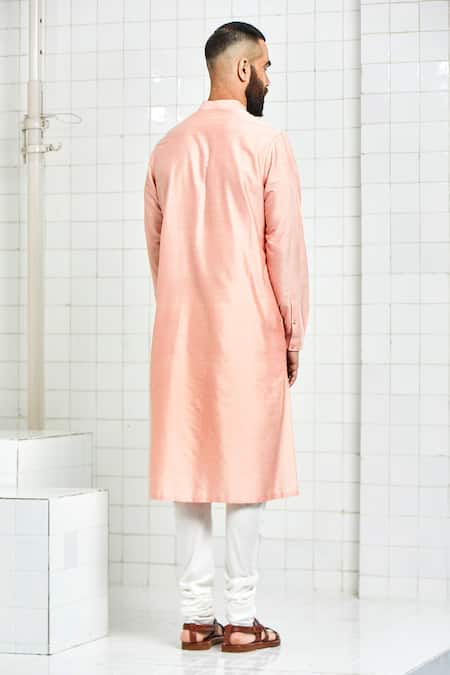 Shop Rajesh Pratap Singh Peach Viscose Embroidered Kurta Set at Aza Fashions Shop_Rajesh Pratap Singh_Peach Viscose Embroidered Kurta Set _at_Aza_Fashions