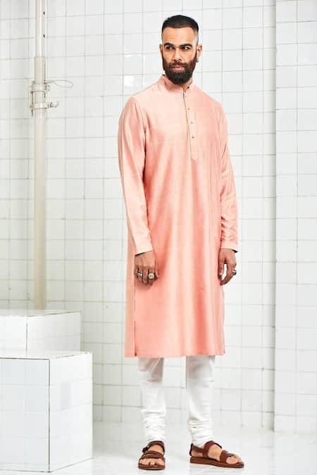 Rajesh Pratap Singh Peach Viscose Embroidered Kurta Set Online at Aza Fashions Rajesh Pratap Singh_Peach Viscose Embroidered Kurta Set _Online_at_Aza_Fashions