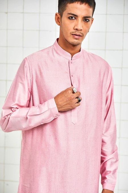 Shop Rajesh Pratap Singh Pink Viscose Embroidered Kurta Set Online at Aza Fashions Shop_Rajesh Pratap Singh_Pink Viscose Embroidered Kurta Set _Online_at_Aza_Fashions