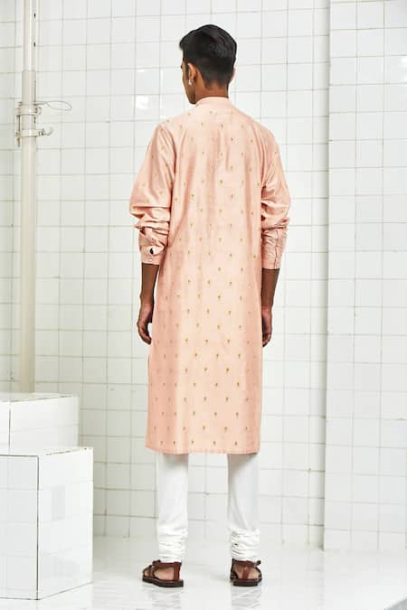 Shop Rajesh Pratap Singh Peach Viscose Embroidered Kurta Set at Aza Fashions Shop_Rajesh Pratap Singh_Peach Viscose Embroidered Kurta Set _at_Aza_Fashions