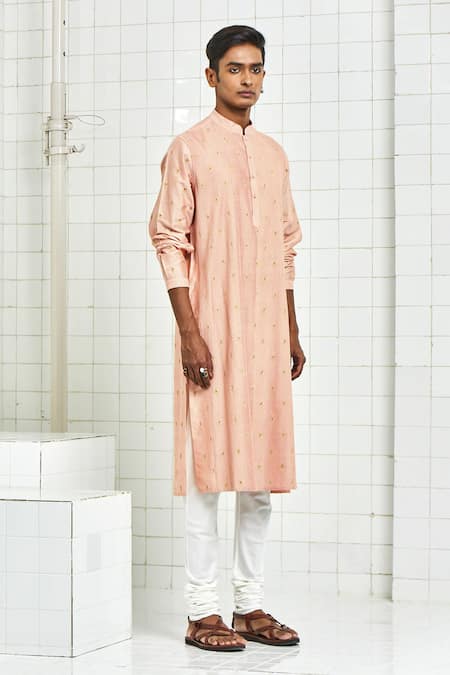 Rajesh Pratap Singh Peach Viscose Embroidered Kurta Set Online at Aza Fashions Rajesh Pratap Singh_Peach Viscose Embroidered Kurta Set _Online_at_Aza_Fashions
