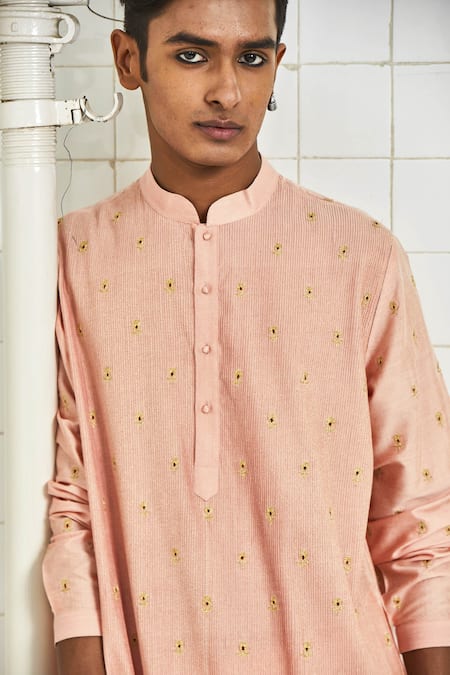 Shop Rajesh Pratap Singh Peach Viscose Embroidered Kurta Set Online at Aza Fashions Shop_Rajesh Pratap Singh_Peach Viscose Embroidered Kurta Set _Online_at_Aza_Fashions