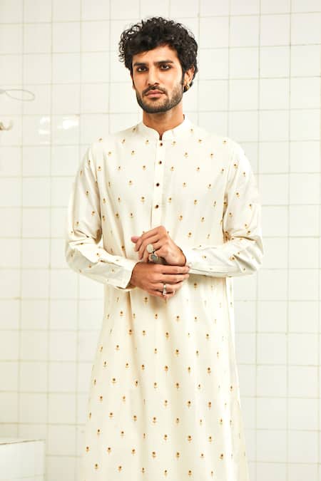 Shop Rajesh Pratap Singh White Viscose Embroidered Kurta Set Online at Aza Fashions Shop_Rajesh Pratap Singh_White Viscose Embroidered Kurta Set _Online_at_Aza_Fashions