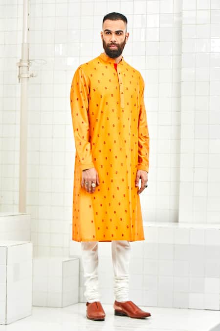 Rajesh Pratap Singh Yellow Viscose Embroidered Kurta Set Online at Aza Fashions Rajesh Pratap Singh_Yellow Viscose Embroidered Kurta Set _Online_at_Aza_Fashions