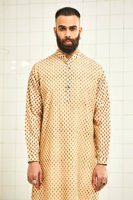 Shop Rajesh Pratap Singh Beige Viscose Textured Kurta Set Online at Aza Fashions Shop_Rajesh Pratap Singh_Beige Viscose Textured Kurta Set _Online_at_Aza_Fashions