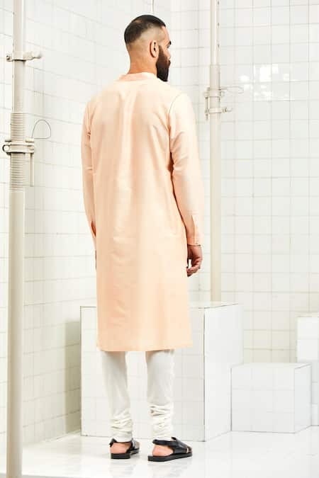 Shop Rajesh Pratap Singh Peach Viscose Textured Kurta Set at Aza Fashions Shop_Rajesh Pratap Singh_Peach Viscose Textured Kurta Set _at_Aza_Fashions