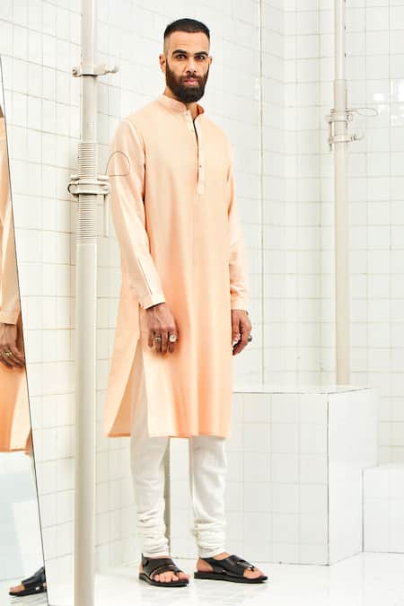 Rajesh Pratap Singh Peach Viscose Textured Kurta Set Online at Aza Fashions Rajesh Pratap Singh_Peach Viscose Textured Kurta Set _Online_at_Aza_Fashions