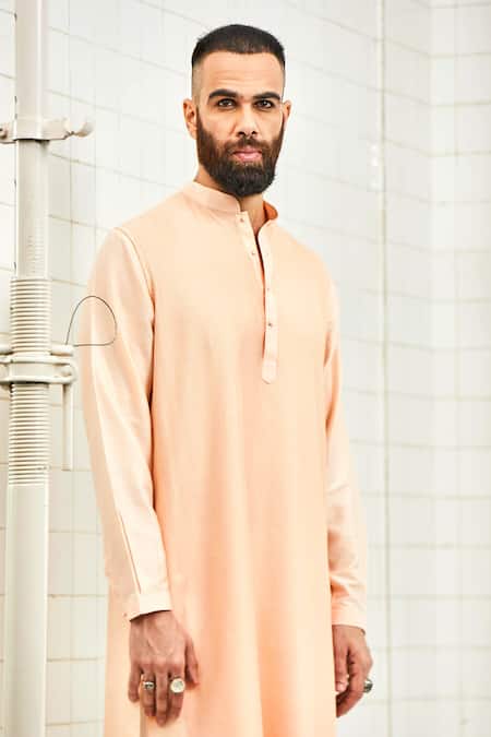Shop Rajesh Pratap Singh Peach Viscose Textured Kurta Set Online at Aza Fashions Shop_Rajesh Pratap Singh_Peach Viscose Textured Kurta Set _Online_at_Aza_Fashions