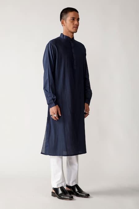 Rajesh Pratap Singh_Blue Cotton Khinsar Pintuck Kurta Set _Online_at_Aza_Fashions
