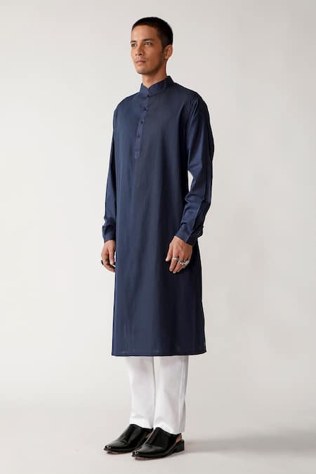 Buy_Rajesh Pratap Singh_Blue Cotton Khinsar Pintuck Kurta Set _Online_at_Aza_Fashions