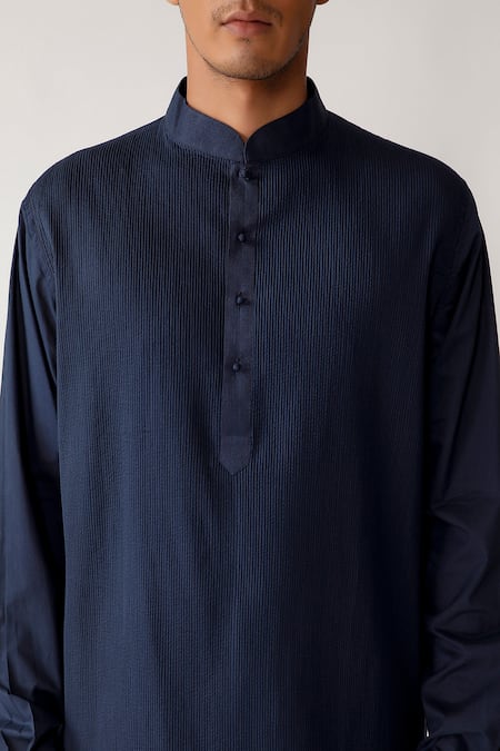 Rajesh Pratap Singh_Blue Cotton Khinsar Pintuck Kurta Set _at_Aza_Fashions
