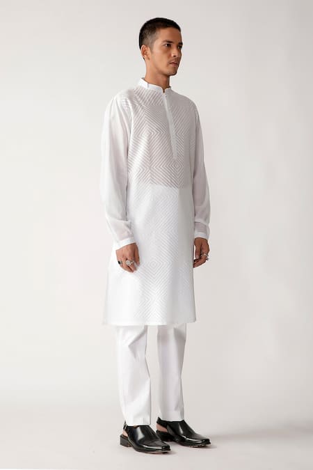 Rajesh Pratap Singh_White Cotton Barsam Handwoven Kurta Set _Online_at_Aza_Fashions