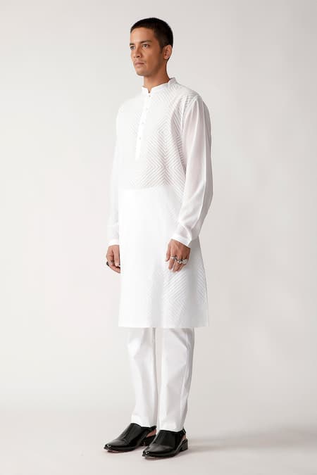 Buy_Rajesh Pratap Singh_White Cotton Barsam Handwoven Kurta Set _Online_at_Aza_Fashions