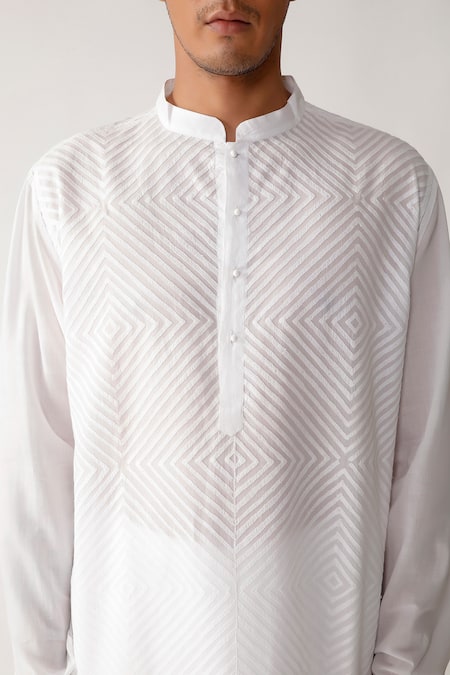 Shop_Rajesh Pratap Singh_White Cotton Barsam Handwoven Kurta Set _Online_at_Aza_Fashions