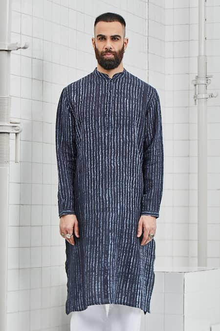 Buy_Rajesh Pratap Singh_Blue Linen Karlan Shibori Kurta Set _Online_at_Aza_Fashions