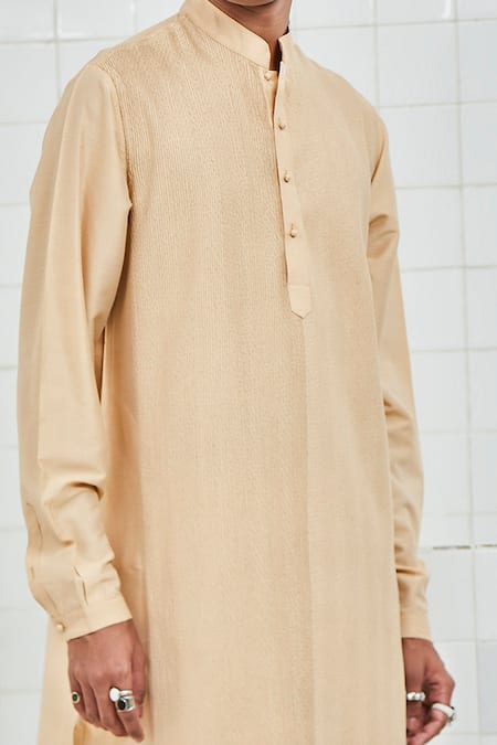 Buy_Rajesh Pratap Singh_Beige Viscose Katan Jetpura Pintuck Kurta Set _Online_at_Aza_Fashions