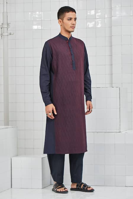 Rajesh Pratap Singh_Blue Viscose Katan Kelawas Pintuck Kurta Set _Online_at_Aza_Fashions