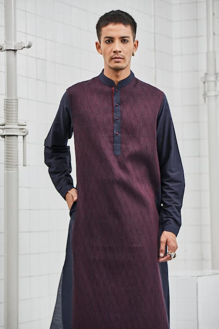 Buy_Rajesh Pratap Singh_Blue Viscose Katan Kelawas Pintuck Kurta Set _Online_at_Aza_Fashions