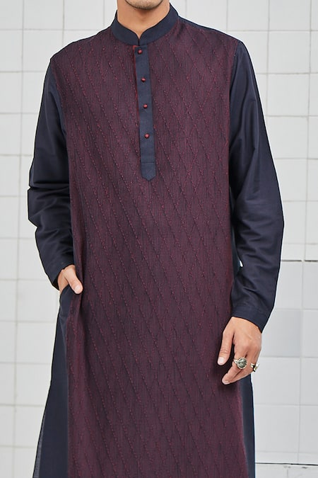 Shop_Rajesh Pratap Singh_Blue Viscose Katan Kelawas Pintuck Kurta Set _Online_at_Aza_Fashions