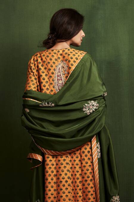 Shop_Sue Mue_Yellow , Raw Ajrakh Print Kurta Set_Online_at_Aza_Fashions