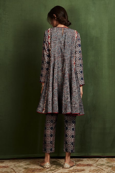 Buy_Sue Mue_Blue Cotton, Mul Ajrakh Print Anarkali Set _Online_at_Aza_Fashions