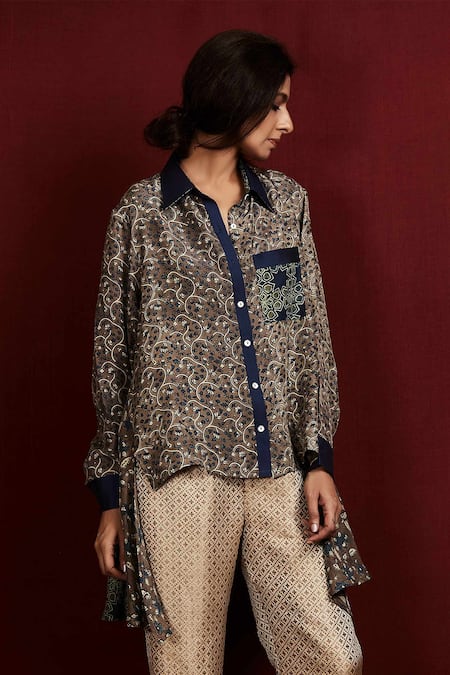 Sue Mue Silk Ajrakh Print Shirt 