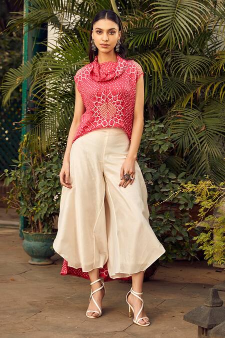 Buy_Twenty Nine_White Chanderi Silk Hand Embroidered Mirror Kimono Pant _Online_at_Aza_Fashions
