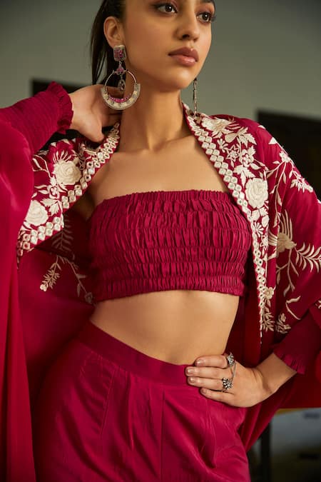 Twenty Nine_Pink Floral Embroidered Bucket Cape _Online_at_Aza_Fashions