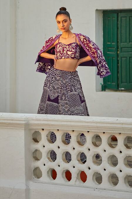 Twenty Nine Purple Georgette Mirrors Sweetheart Neck Hand Embroidered Bustier Online at Aza Fashions Twenty Nine_Purple Georgette Mirrors Sweetheart Neck Hand Embroidered Bustier _Online_at_Aza_Fashions