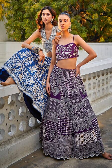 Buy Twenty Nine Purple Georgette Mirrors Sweetheart Neck Hand Embroidered Bustier Online at Aza Fashions Buy_Twenty Nine_Purple Georgette Mirrors Sweetheart Neck Hand Embroidered Bustier _Online_at_Aza_Fashions