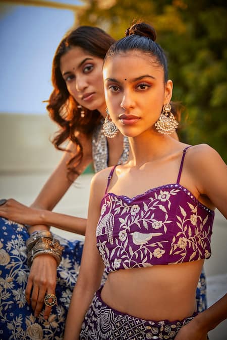 Shop Twenty Nine Purple Georgette Mirrors Sweetheart Neck Hand Embroidered Bustier Online at Aza Fashions Shop_Twenty Nine_Purple Georgette Mirrors Sweetheart Neck Hand Embroidered Bustier _Online_at_Aza_Fashions