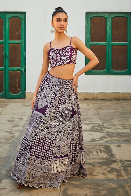 Twenty Nine Purple Georgette Mirrors Sweetheart Neck Hand Embroidered Bustier at Aza Fashions Twenty Nine_Purple Georgette Mirrors Sweetheart Neck Hand Embroidered Bustier _at_Aza_Fashions